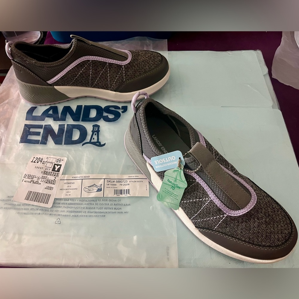Like-new Lands' End Women’s Errand Runner Active Slip On Sneaker, Size 6, Grey